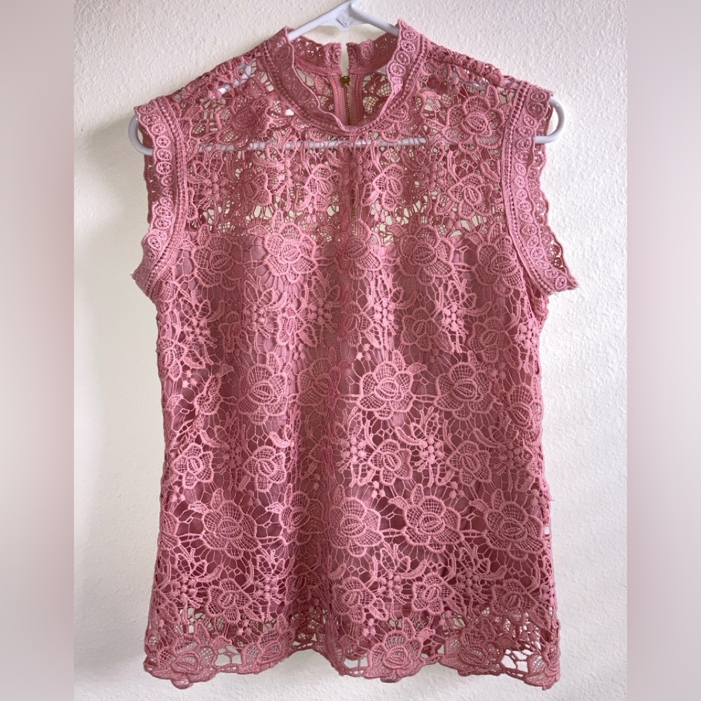 Nanette Lepore Coral Rose Floral Lace Blouse Size S